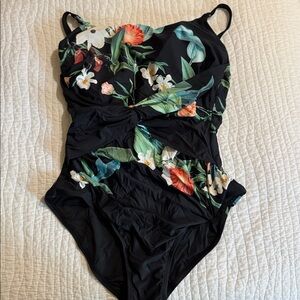 Jantzen Black Swimsuit with Floral Accents